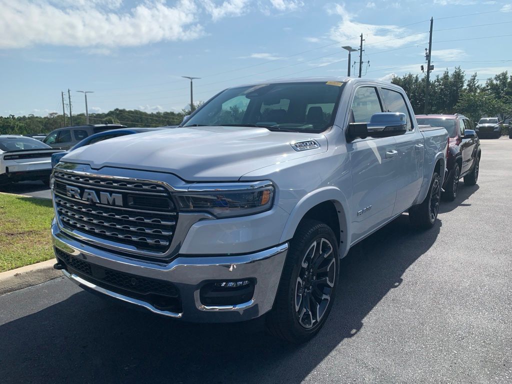 Ivory White Tri-Coat Pearlcoat 2025 RAM 1500 Limited Crew Cab 4WD Pickup Truck Four-Wheel Drive 8-Speed Automatic