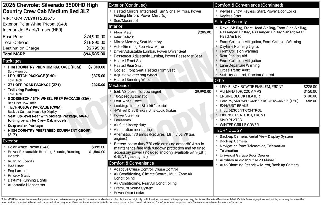 Polar White Tricoat 2026 Chevrolet Silverado 3500HD Pickup Truck Four-Wheel Drive Automatic