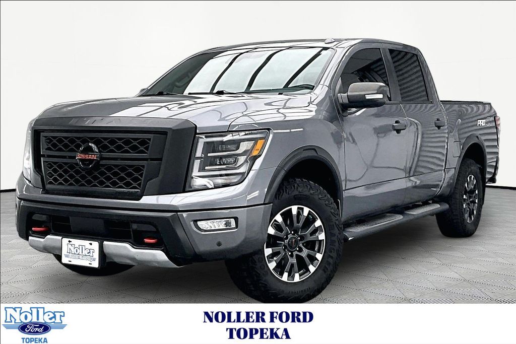 Gray (Gun Metallic) 2021 Nissan Titan Pickup Truck Four-Wheel Drive 9-Speed Automatic
