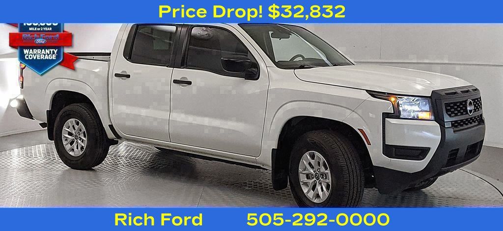 Glacier White 2025 Nissan Frontier S Crew Cab 4WD Pickup Truck Four-Wheel Drive 9-Speed Automatic Overdrive