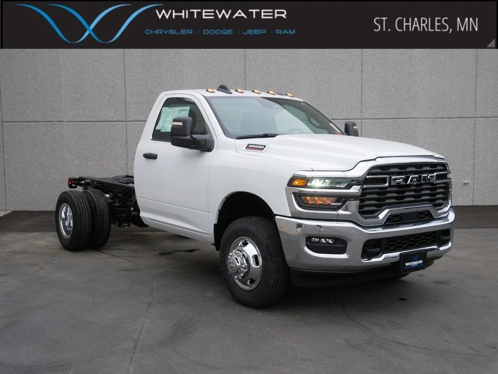 Bright White Clearcoat 2026 RAM 3500 Chassis Tradesman Regular Cab DRW 4WD Pickup Truck Four-Wheel Drive 8-Speed Automatic