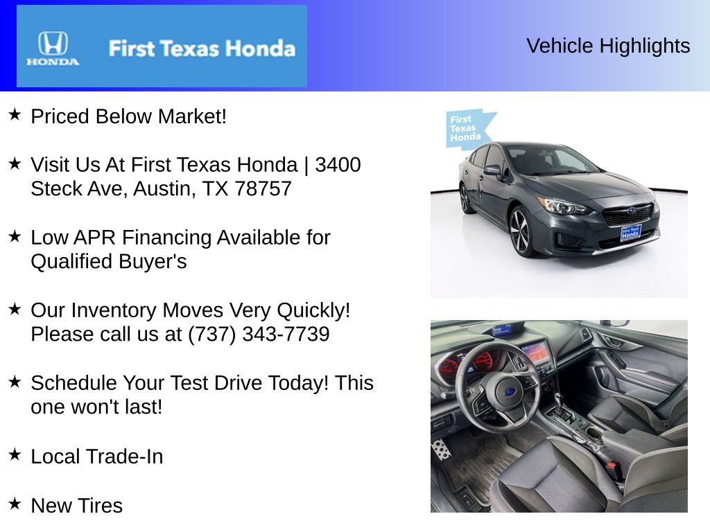 Used Car 2019 Subaru Impreza  2.0i Sport For Sale Under $20,000 In Austin, Texas