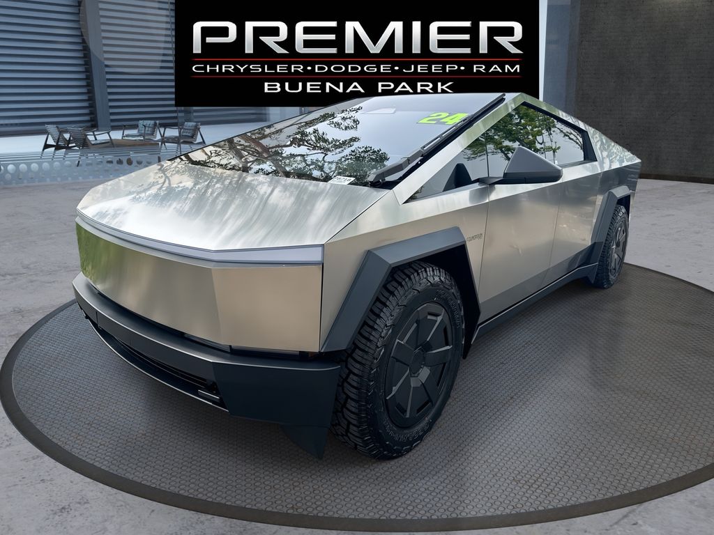 Gray (Stainless Steel) 2024 Tesla Cybertruck Crew Cab AWD Pickup Truck All-Wheel Drive 1-Speed Automatic