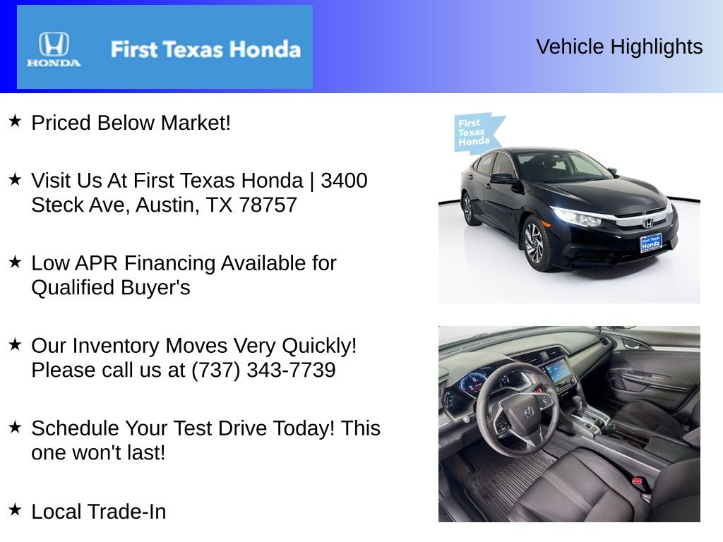 Used Car 2018 Honda Civic  Ex For Sale Under $20,000 In Austin, Texas