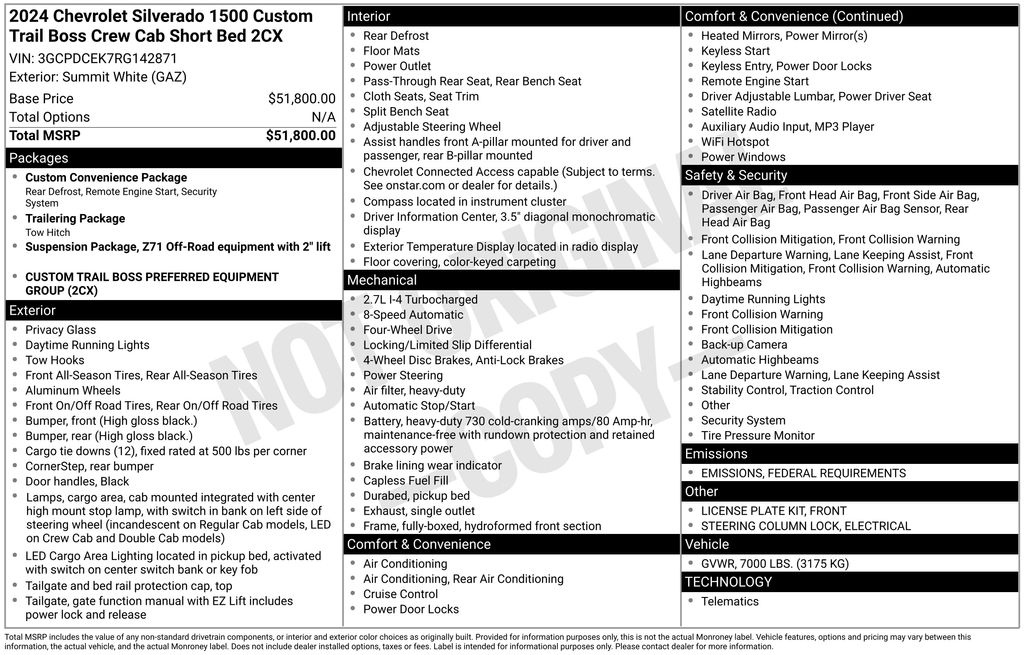 Used Car 2024 Chevrolet Silverado 1500  Custom Trail Boss For Sale Under $50,000 In Austin, Texas