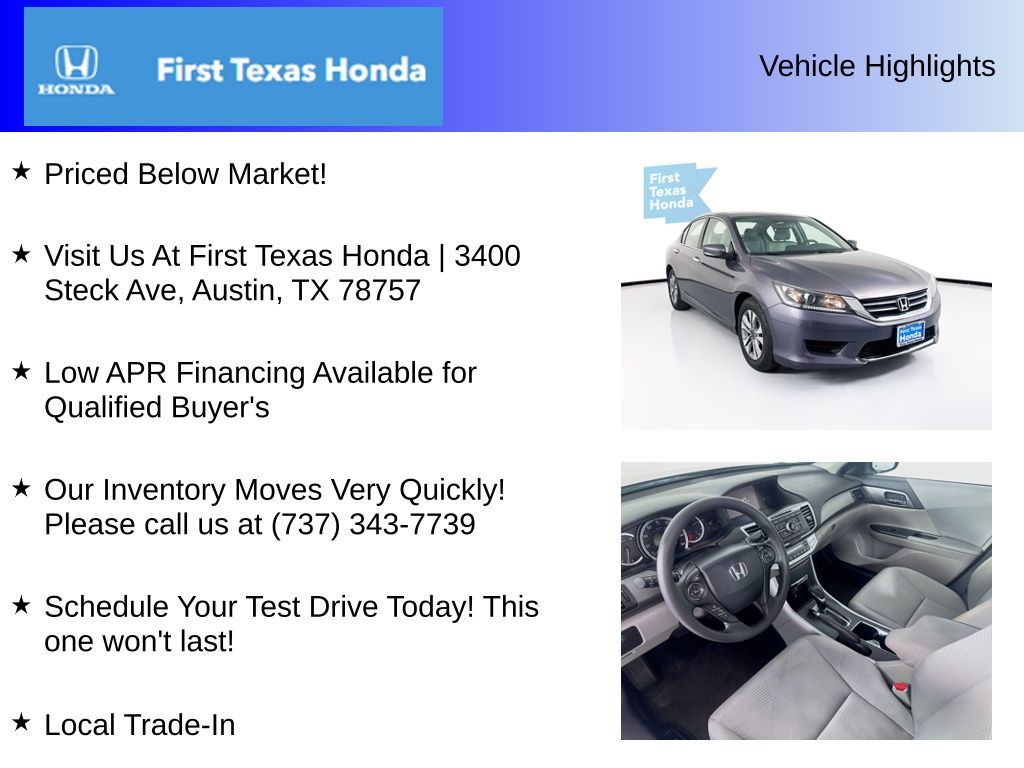 Used Car 2014 Honda Accord  Lx For Sale Under $20,000 In Austin, Texas