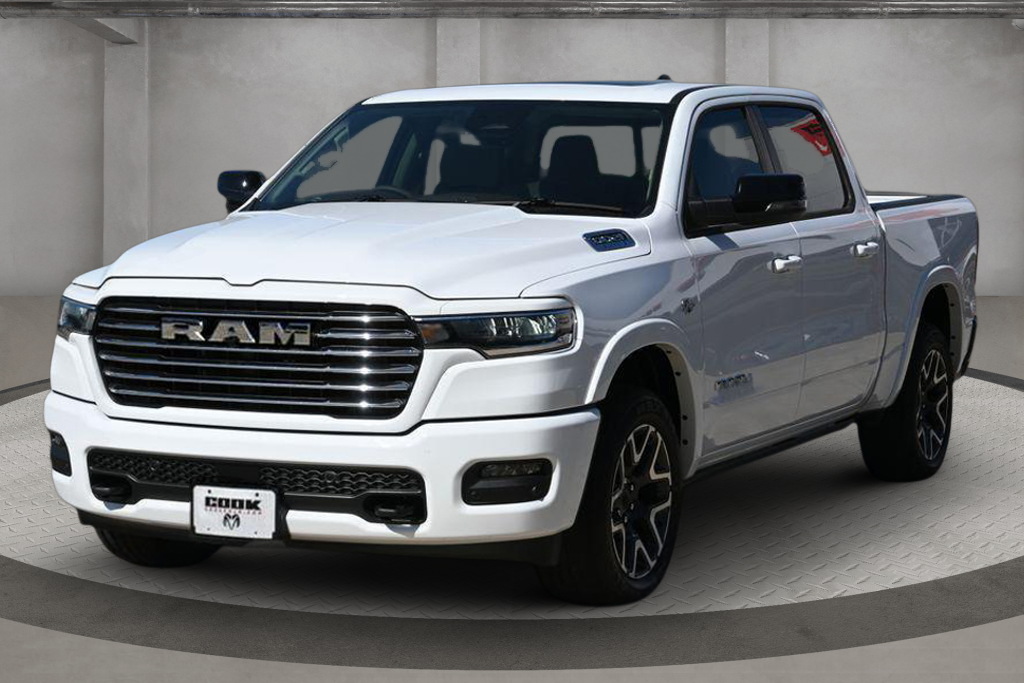 Bright White Clearcoat 2026 RAM 1500 Laramie Crew Cab 4WD Pickup Truck Four-Wheel Drive 8-Speed Automatic