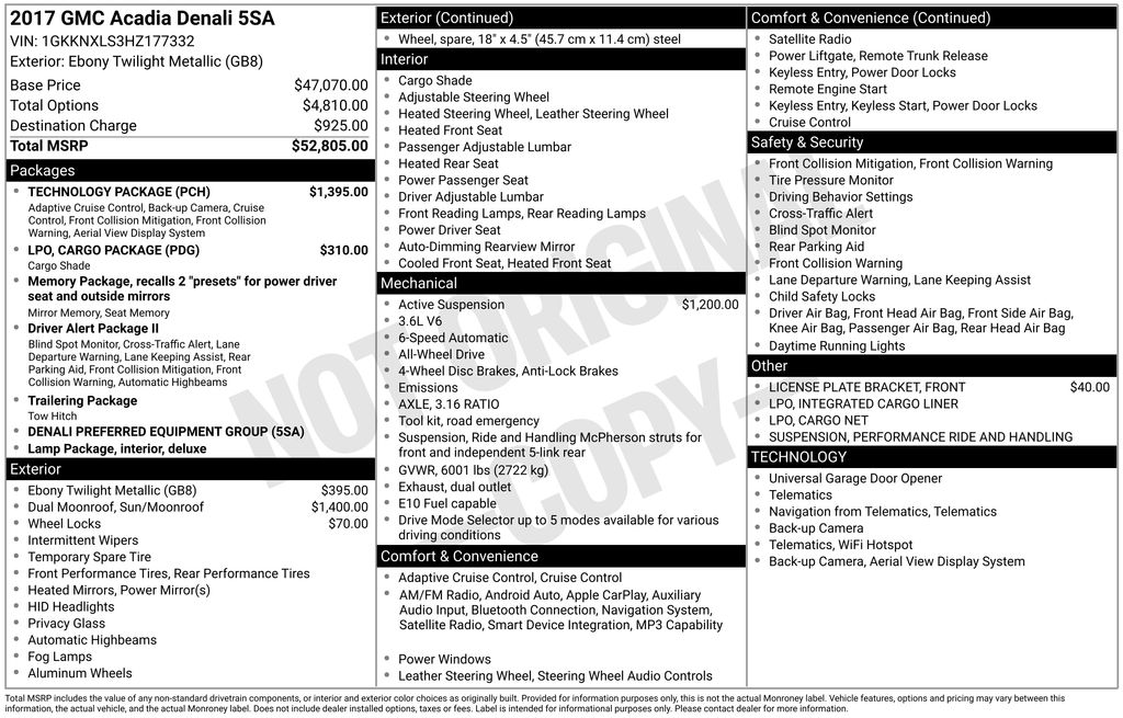 Black (Ebony Twilight Metallic) 2017 GMC Acadia SUV / Crossover Four-Wheel Drive 6-Speed Automatic