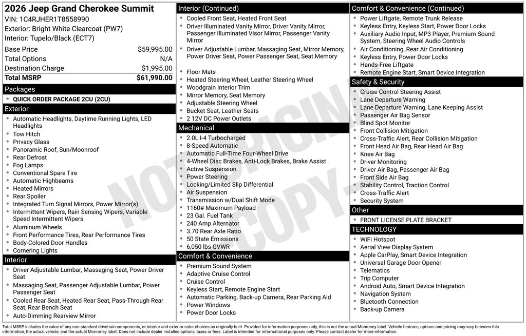new 2026 Jeep Grand Cherokee car, priced at $60,750