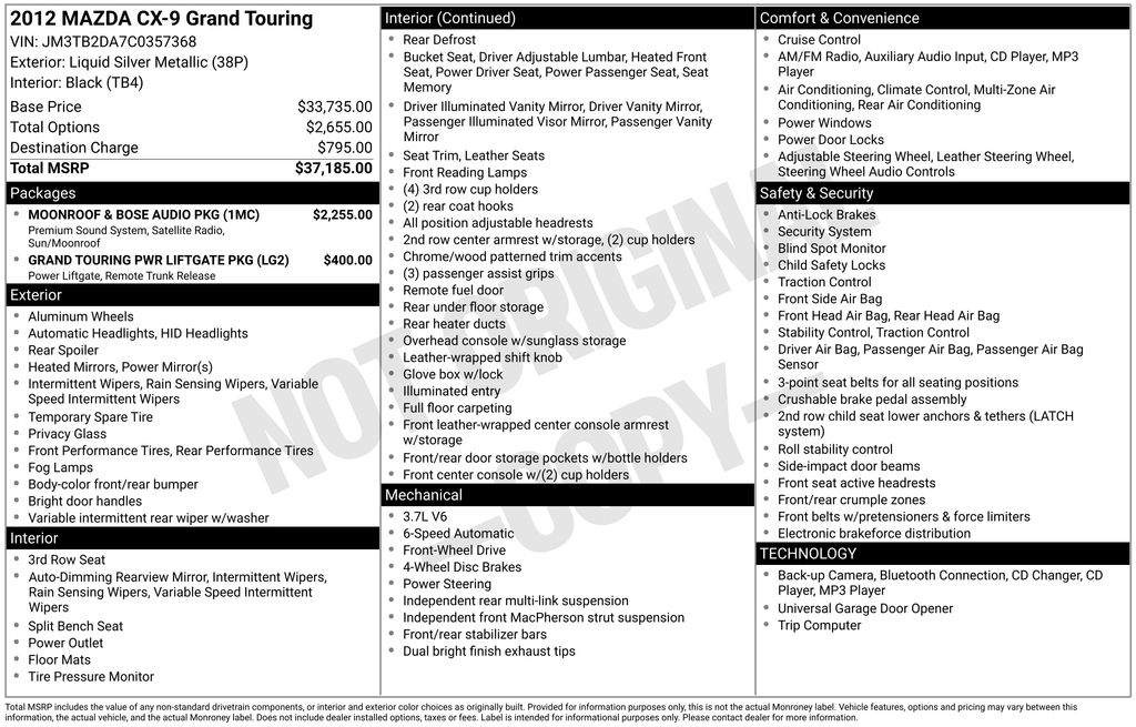 Used Car 2012 Mazda Cx-9  Grand Touring For Sale Under $10,000 In Austin, Texas