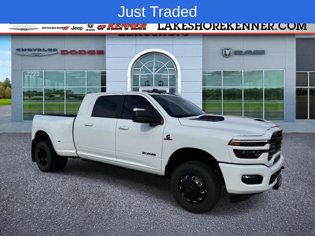 Bright White Clearcoat 2025 RAM 3500 Laramie Mega Cab DRW 4WD Pickup Truck Four-Wheel Drive 8-Speed Automatic