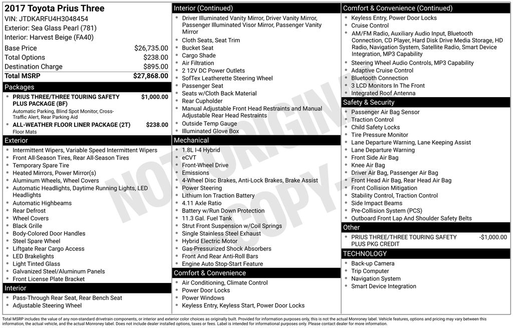 Sea Glass Pearl 2017 Toyota Prius Three FWD Hatchback Front-Wheel Drive Continuously Variable Transmission