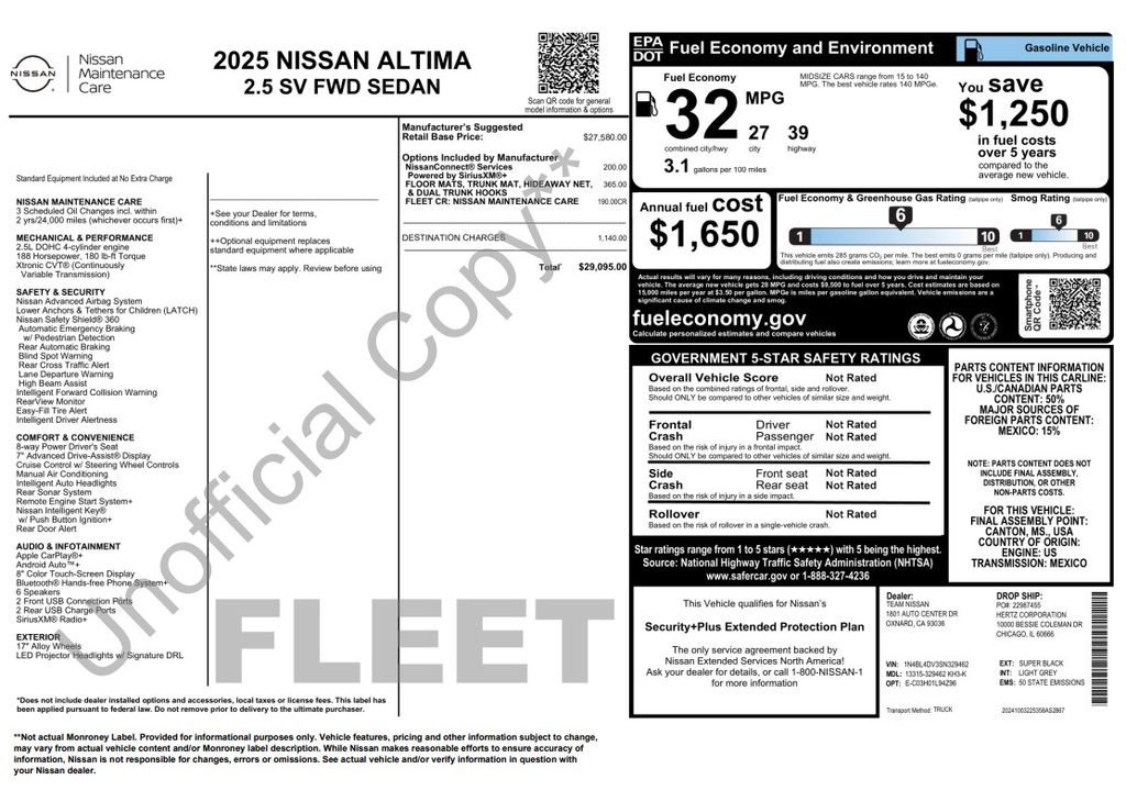 2025 Nissan Altima 2.5 SV Black at Durrett Motor Company