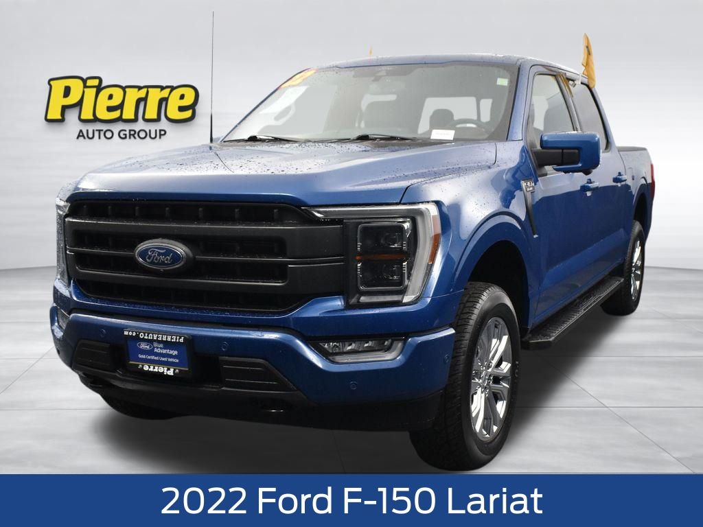 Blue 2022 Ford F-150 Lariat SuperCrew 4WD Pickup Truck Four-Wheel Drive Automatic