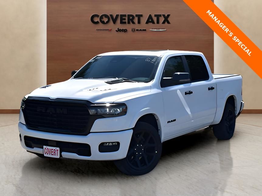 Bright White Clearcoat 2026 RAM 1500 Laramie Crew Cab 4WD Pickup Truck Four-Wheel Drive 8-Speed Automatic