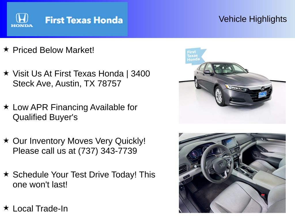 Used Car 2019 Honda Accord  Lx For Sale Under $25,000 In Austin, Texas