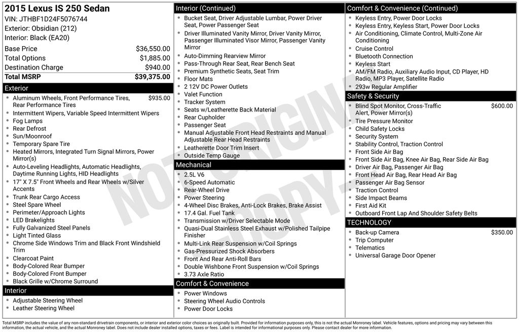 Used Car 2015 Lexus Is  250 For Sale Under $20,000 In Austin, Texas