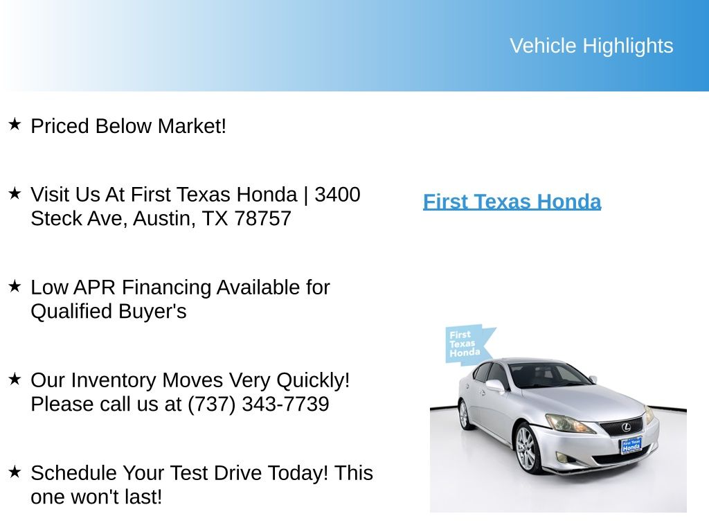 Used Car 2006 Lexus Is  250 For Sale Under $10,000 In Austin, Texas