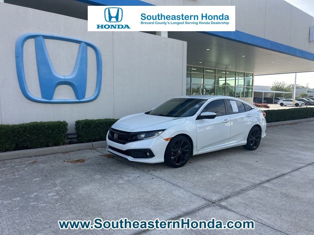 White 2019 Honda Civic Sport FWD Sedan Front-Wheel Drive Continuously Variable Transmission