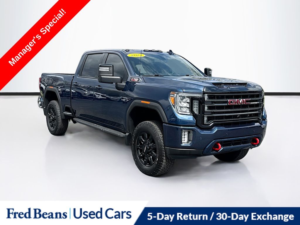 Pacific Blue Metallic 2021 GMC Sierra 2500HD AT4 Crew Cab 4WD Pickup Truck Four-Wheel Drive Automatic