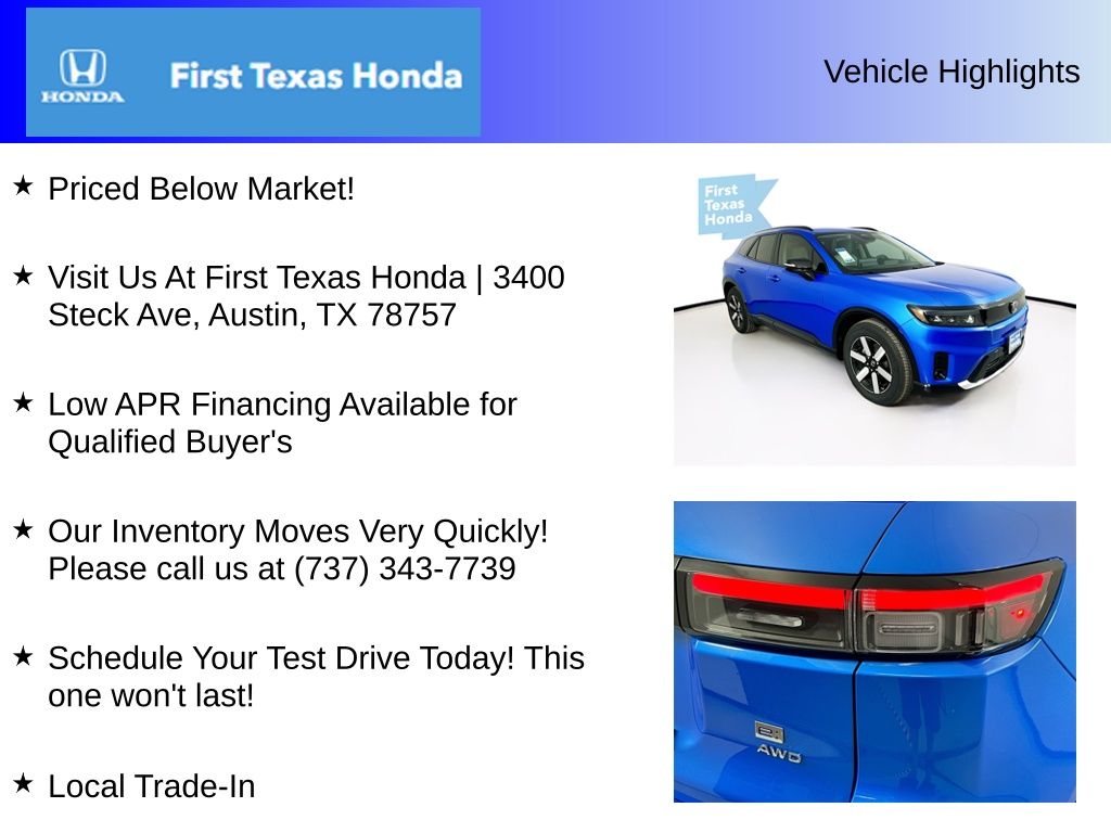 New Car 2025 Honda Prologue  Touring For Sale Under $60,000 In Austin, Texas