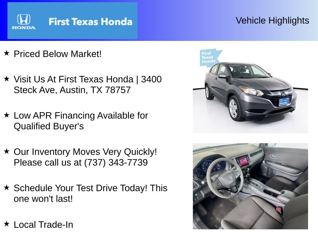 Used Car 2016 Honda Hr-v  Lx For Sale Under $15,000 In Austin, Texas