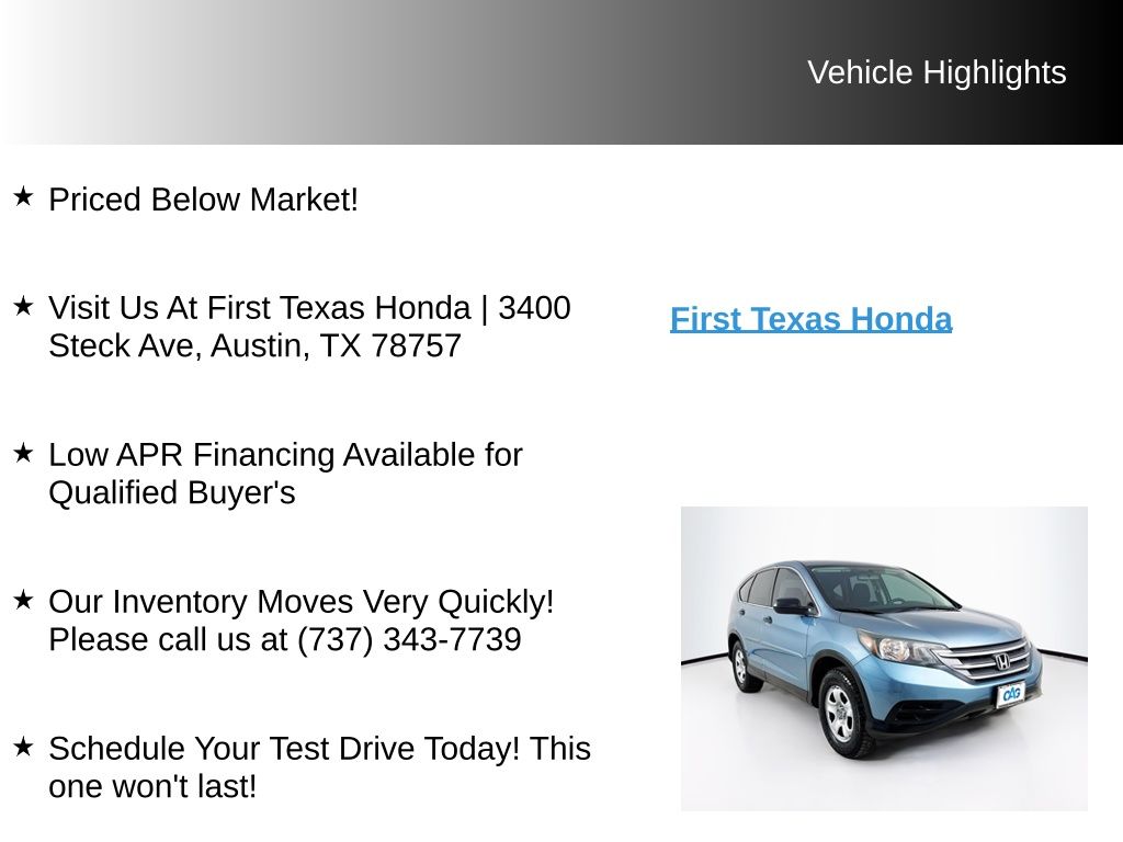 Used Car 2014 Honda Cr-v  Lx For Sale Under $15,000 In Austin, Texas