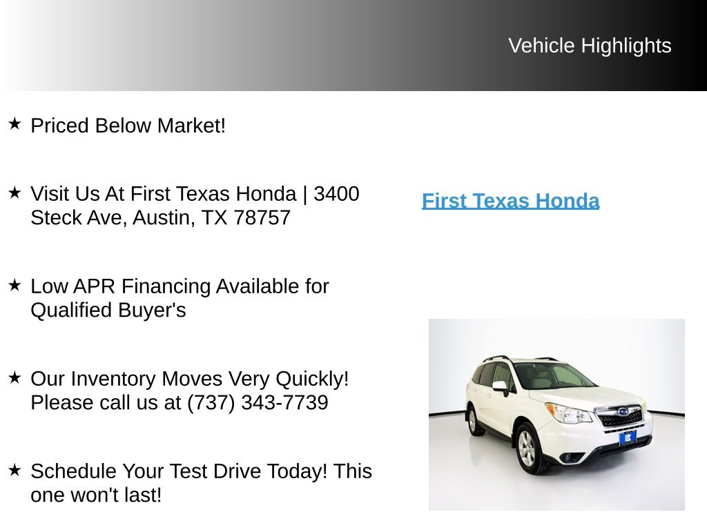 Used Car 2016 Subaru Forester  2.5i Premium For Sale Under $15,000 In Austin, Texas