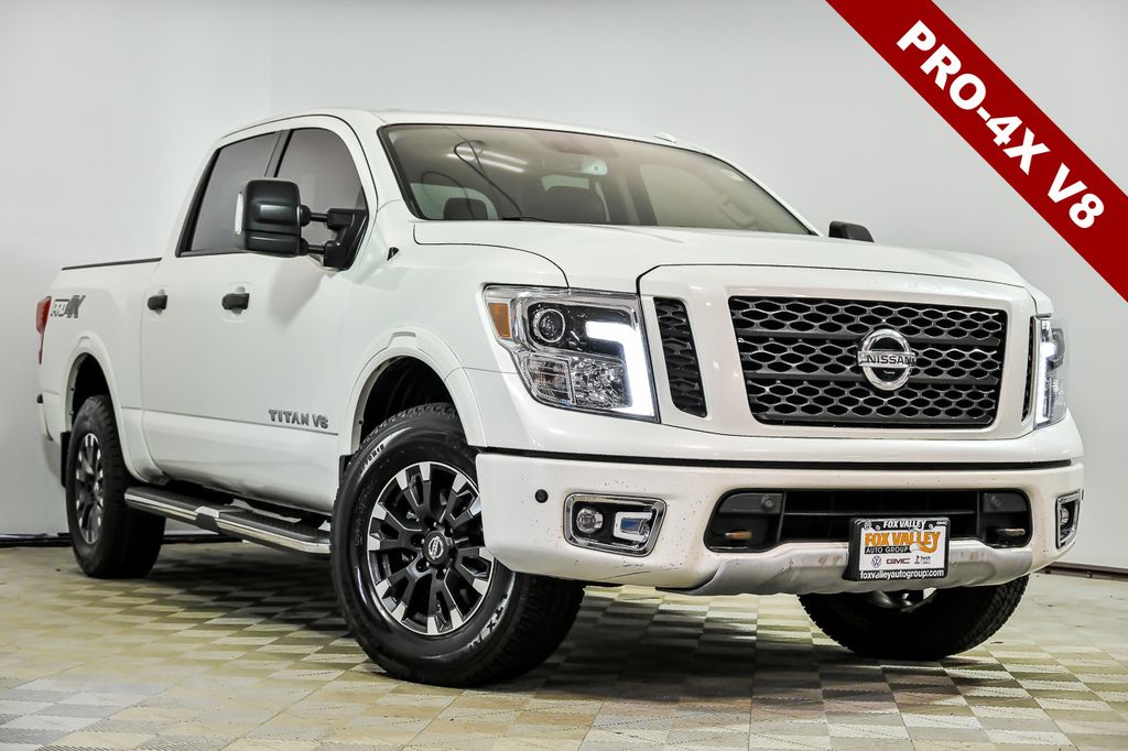 Pearl White Metallic 2019 Nissan Titan PRO-4X Crew Cab 4WD Pickup Truck Four-Wheel Drive 7-Speed Automatic