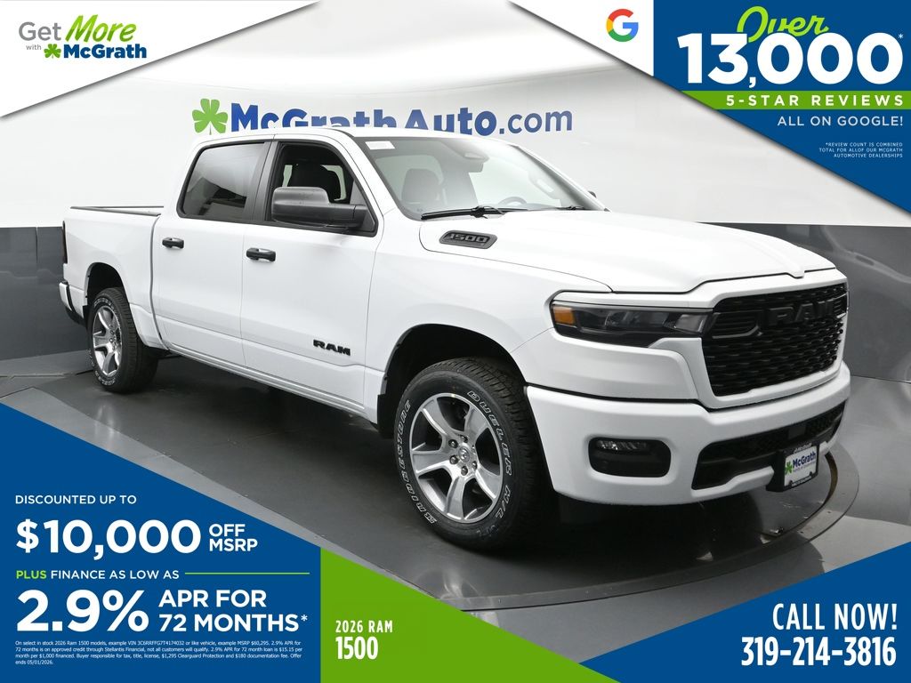 Bright White Clearcoat 2026 RAM 1500 Express Crew Cab 4WD Pickup Truck Four-Wheel Drive 8-Speed Automatic