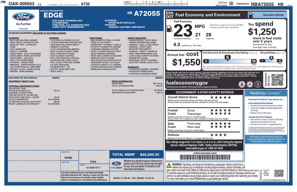 Used Car 2022 Ford Edge  Titanium For Sale Under $30,000 In Austin, Texas