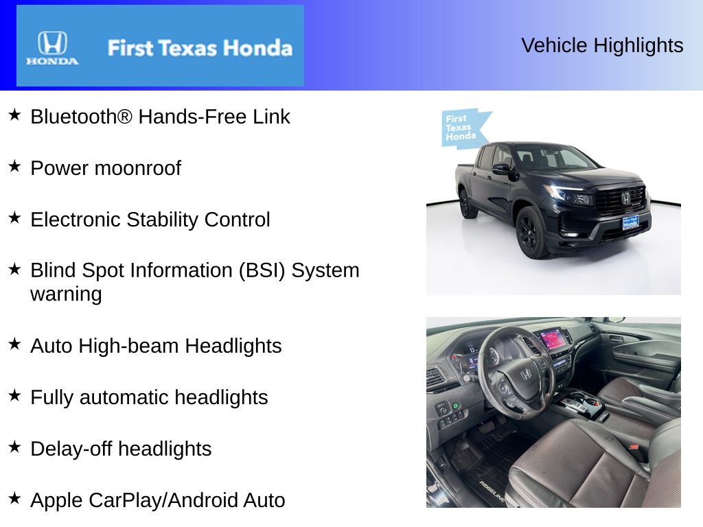 Used Car 2023 Honda Ridgeline  Black Edition For Sale Under $35,000 In Austin, Texas