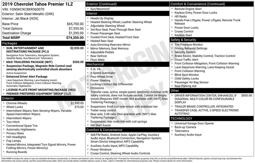 Gray (Satin Steel Metallic) 2019 Chevrolet Tahoe Premier 4WD SUV / Crossover Four-Wheel Drive Automatic