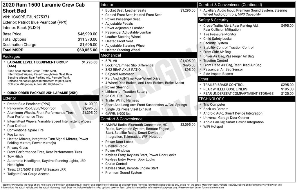 2020 Ram 1500 Laramie Crew Cab 4x4 5'7" Box