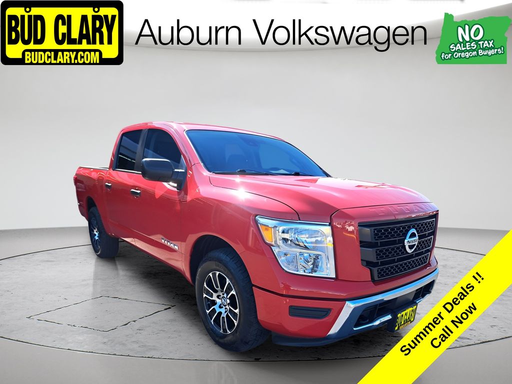 Red Alert 2022 Nissan Titan Pickup Truck Four-Wheel Drive 9-Speed Automatic