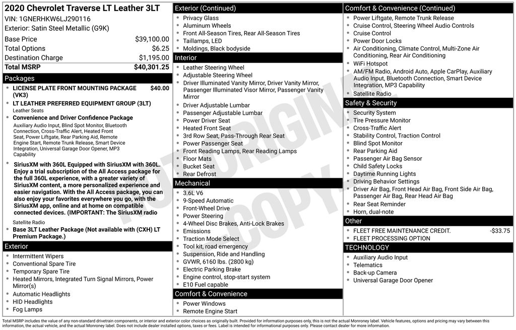 2020 Chevrolet Traverse LT Leather FWD