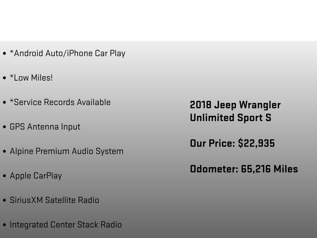 2018 Jeep Wrangler Unlimited Sport S Gray at Rochrich Mazda