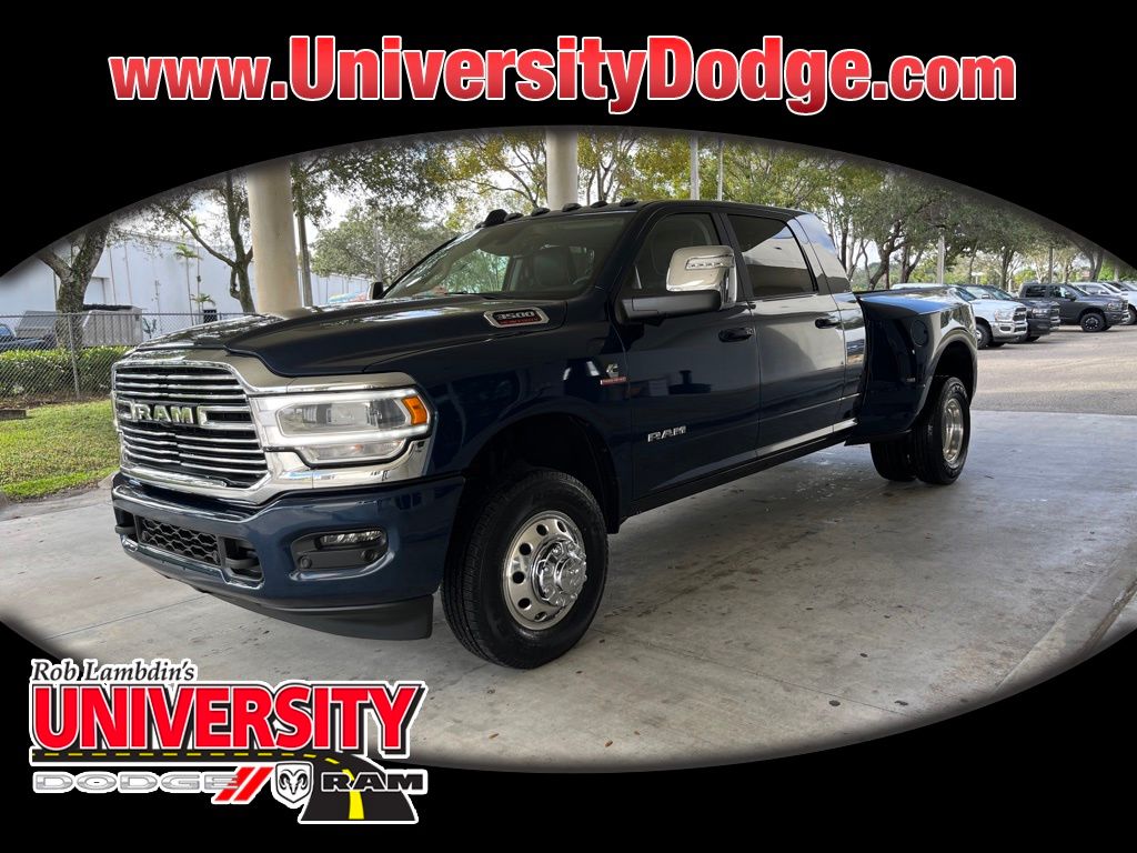 Patriot Blue Pearlcoat 2024 RAM 3500 Laramie Mega Cab DRW 4WD Pickup Truck Four-Wheel Drive 6-Speed Automatic
