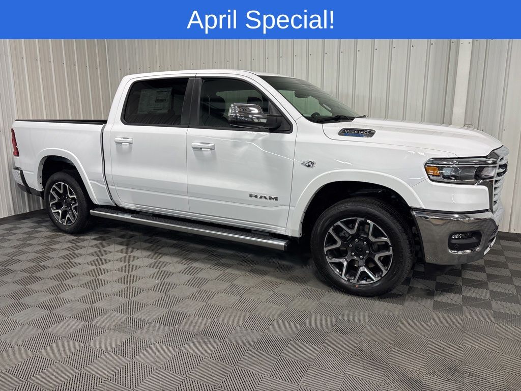 Bright White Clearcoat 2026 RAM 1500 Laramie Crew Cab 4WD Pickup Truck Four-Wheel Drive 8-Speed Automatic