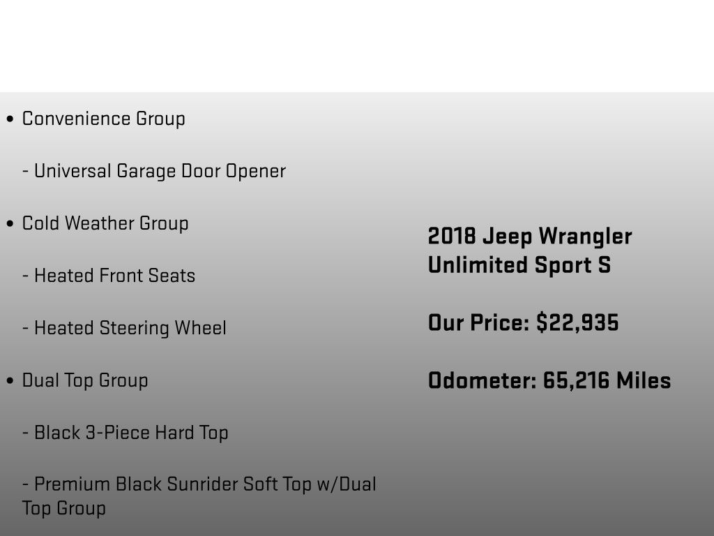 2018 Jeep Wrangler Unlimited Sport S Gray at Rochrich Mazda