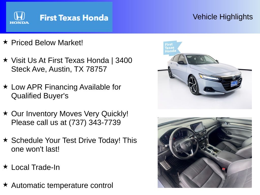 Used Car 2022 Honda Accord  Sport Special Edition For Sale Under $30,000 In Austin, Texas