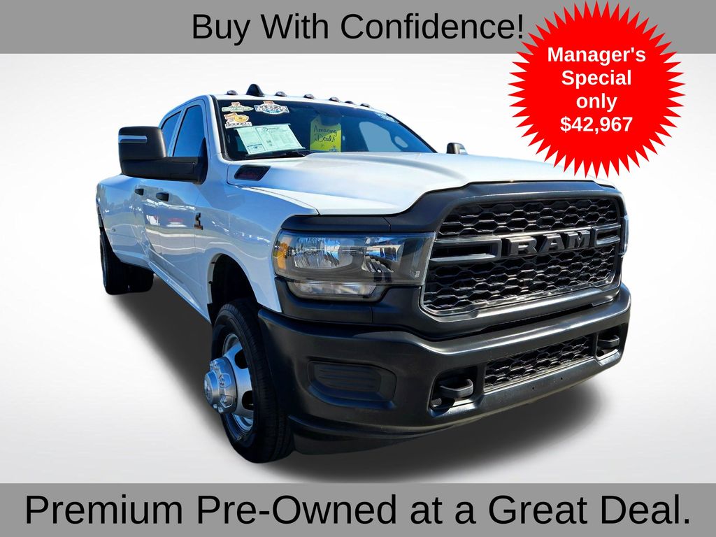 Bright White Clearcoat 2024 RAM 3500 Tradesman Crew Cab LB DRW 4WD Pickup Truck Four-Wheel Drive 6-Speed Automatic
