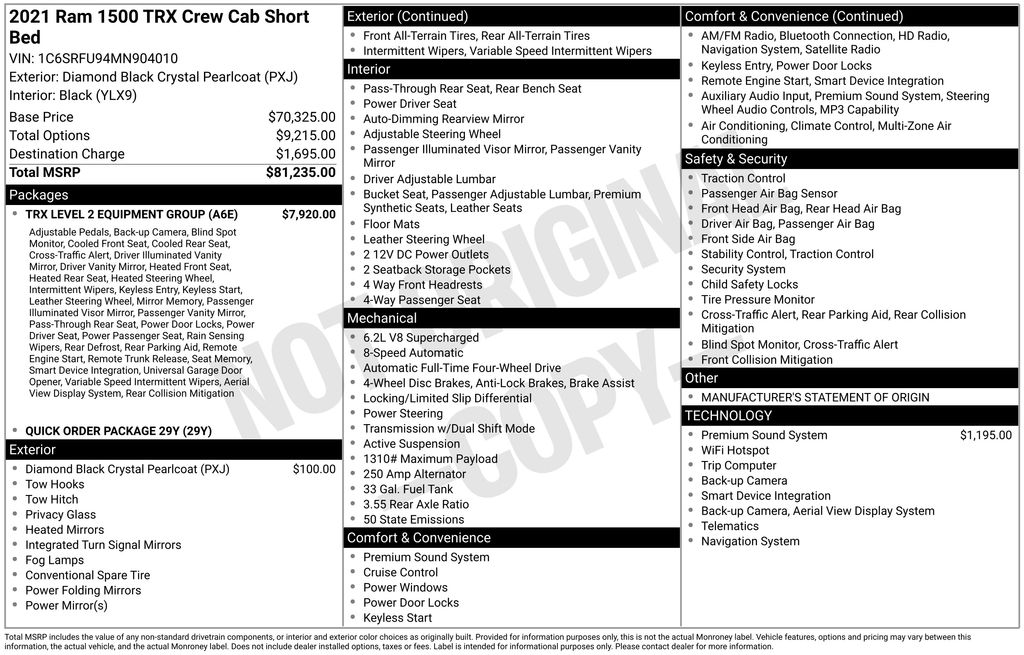 Used Car 2021 Ram 1500  Trx For Sale Under $70,000 In Austin, Texas