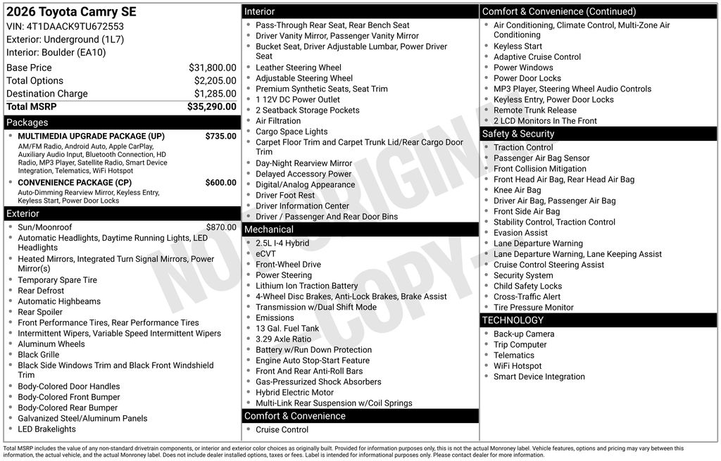 2026 Toyota Camry SE FWD