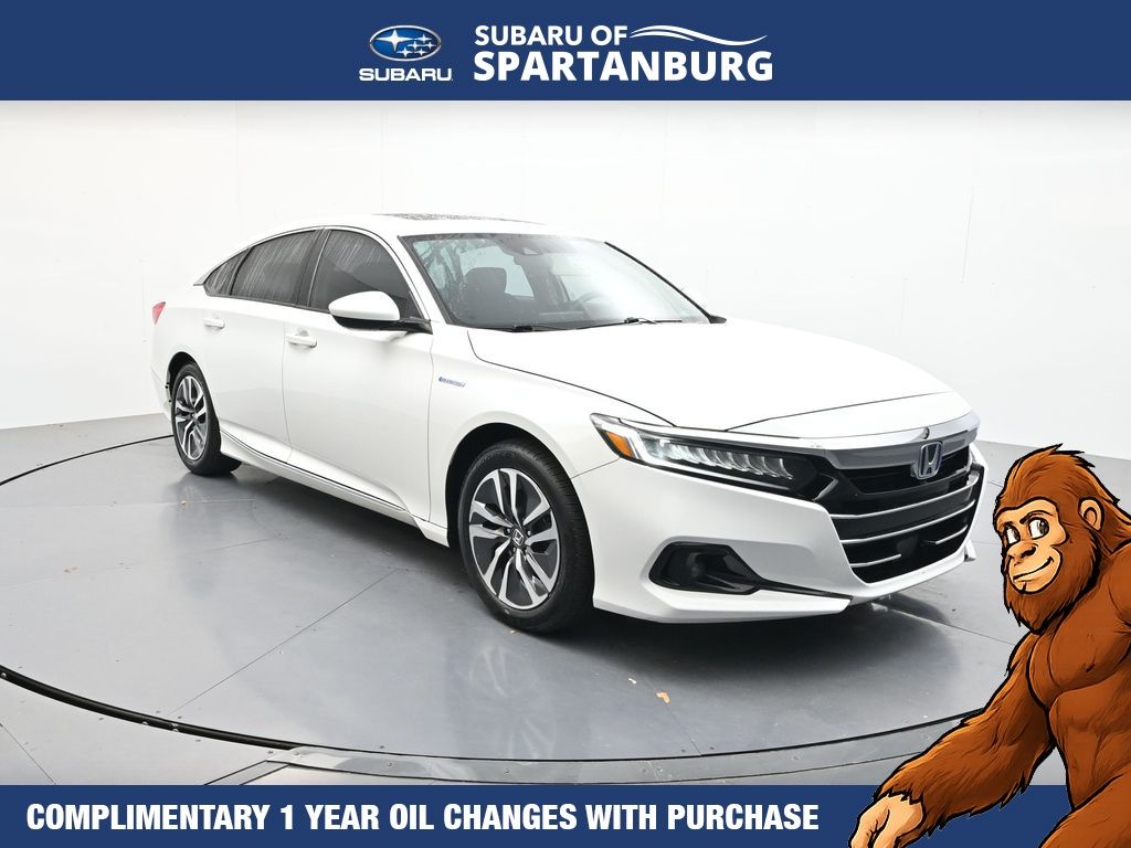 Platinum White 2021 Honda Accord Hybrid Sedan Front-Wheel Drive Continuously Variable Transmission