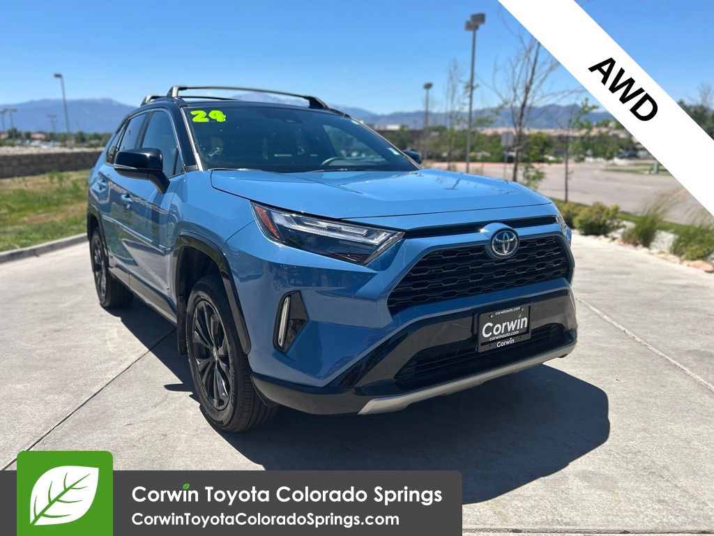 Cavalry Blue/Midnight Black Metallic 2024 Toyota RAV4 Hybrid SUV / Crossover All-Wheel Drive Continuously Variable Transmission