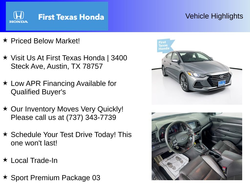 Used Car 2018 Hyundai Elantra  Sport For Sale Under $12,000 In Austin, Texas