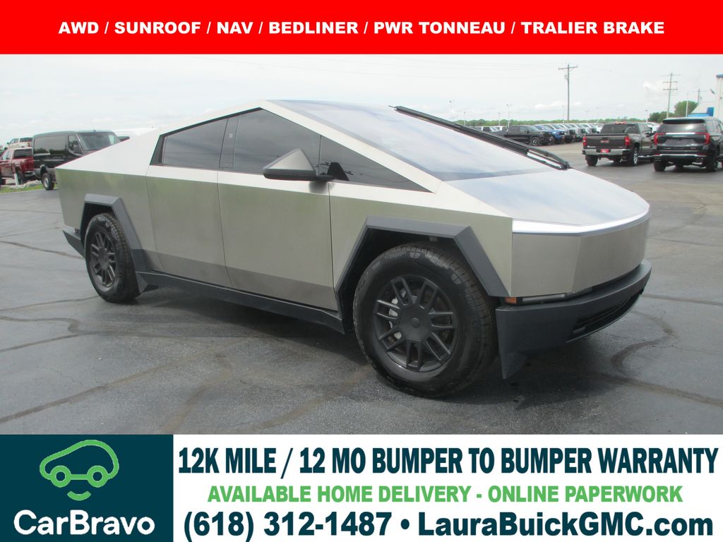 Gray (Ultra-Hard Stainless Steel) 2025 Tesla Cybertruck Crew Cab AWD Pickup Truck All-Wheel Drive 1-Speed Automatic