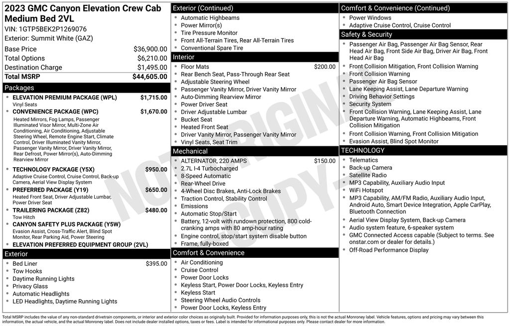 2023 Summit White GMC Canyon Elevation RWD Truck
