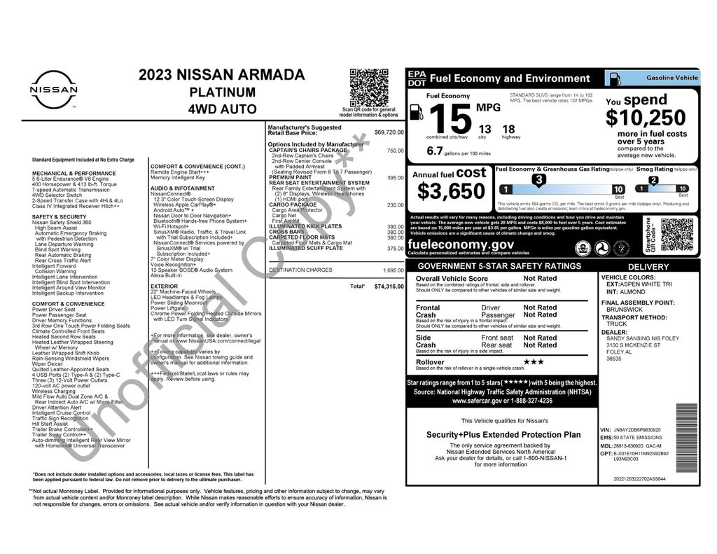  2023 Nissan Armada Platinum 4WD   
